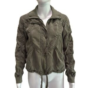 Anthropologie Marrakech Snap Zip Bomber Jacket Size Small Olive Drawstring Hem